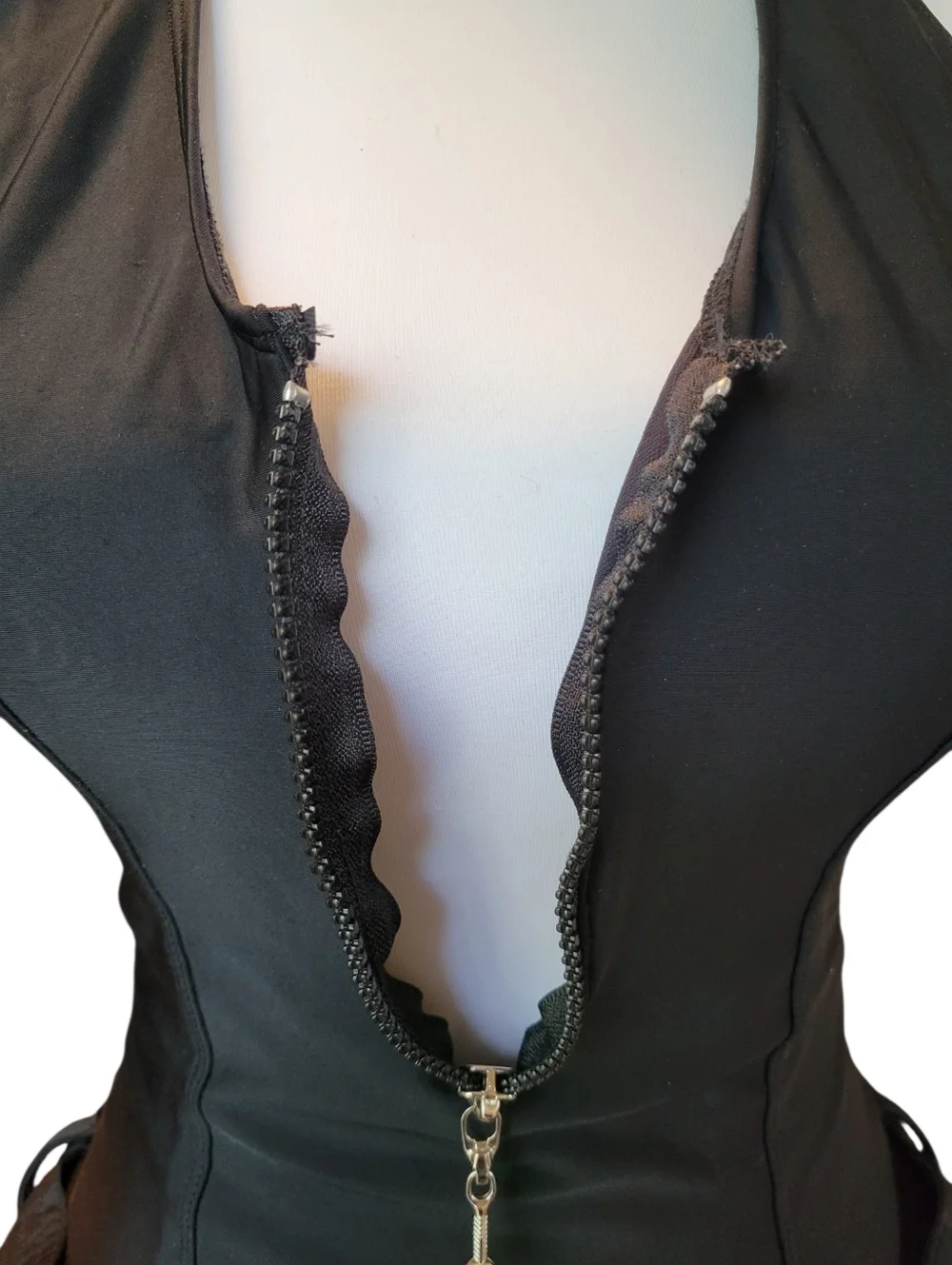 Shape FX Swim Black One Piece Belted Skirted Halter Top Swimsuit